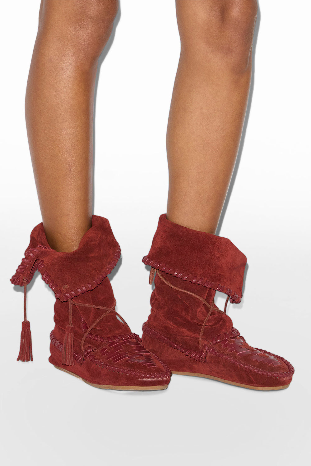 Botas winki de ante y piel trenzada - Burdeos - Woman - 6