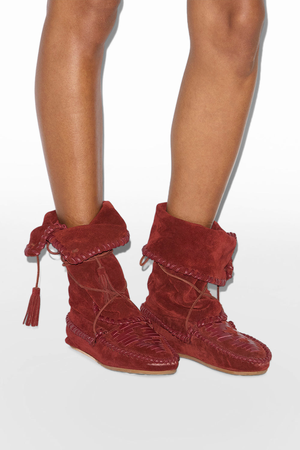 Botas winki de ante y piel trenzada - Burdeos - Woman - 7