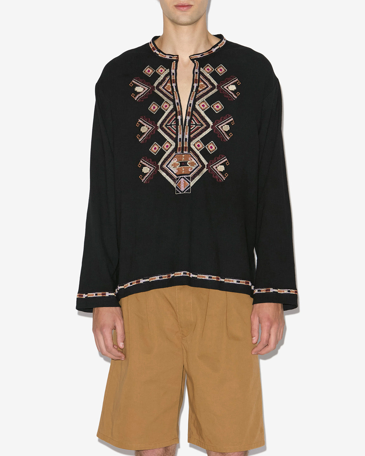 Zelie embroidered cotton blouse - Black - Man - 3