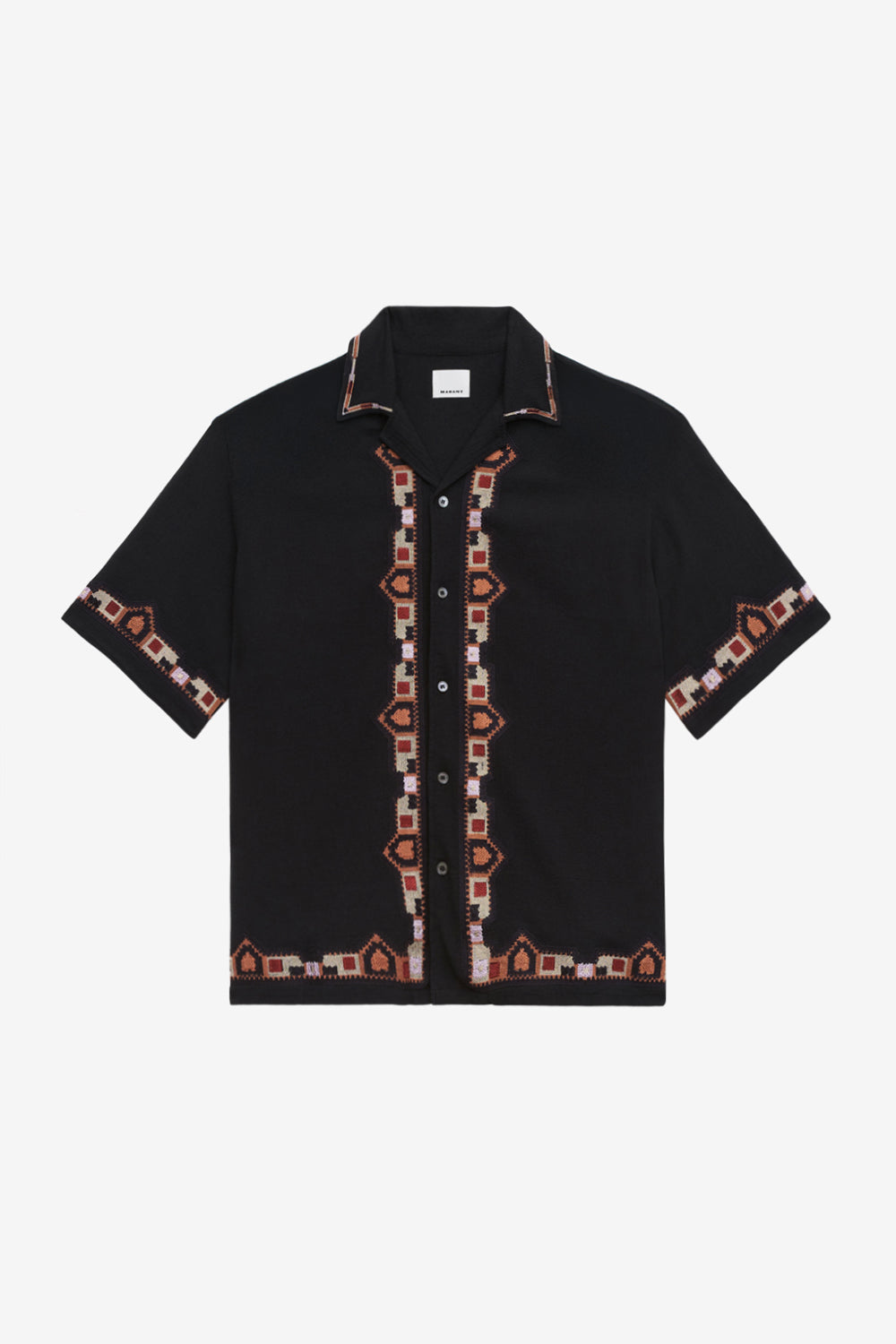 Zao short-sleeve embroidered cotton shirt - Black - Man - 1