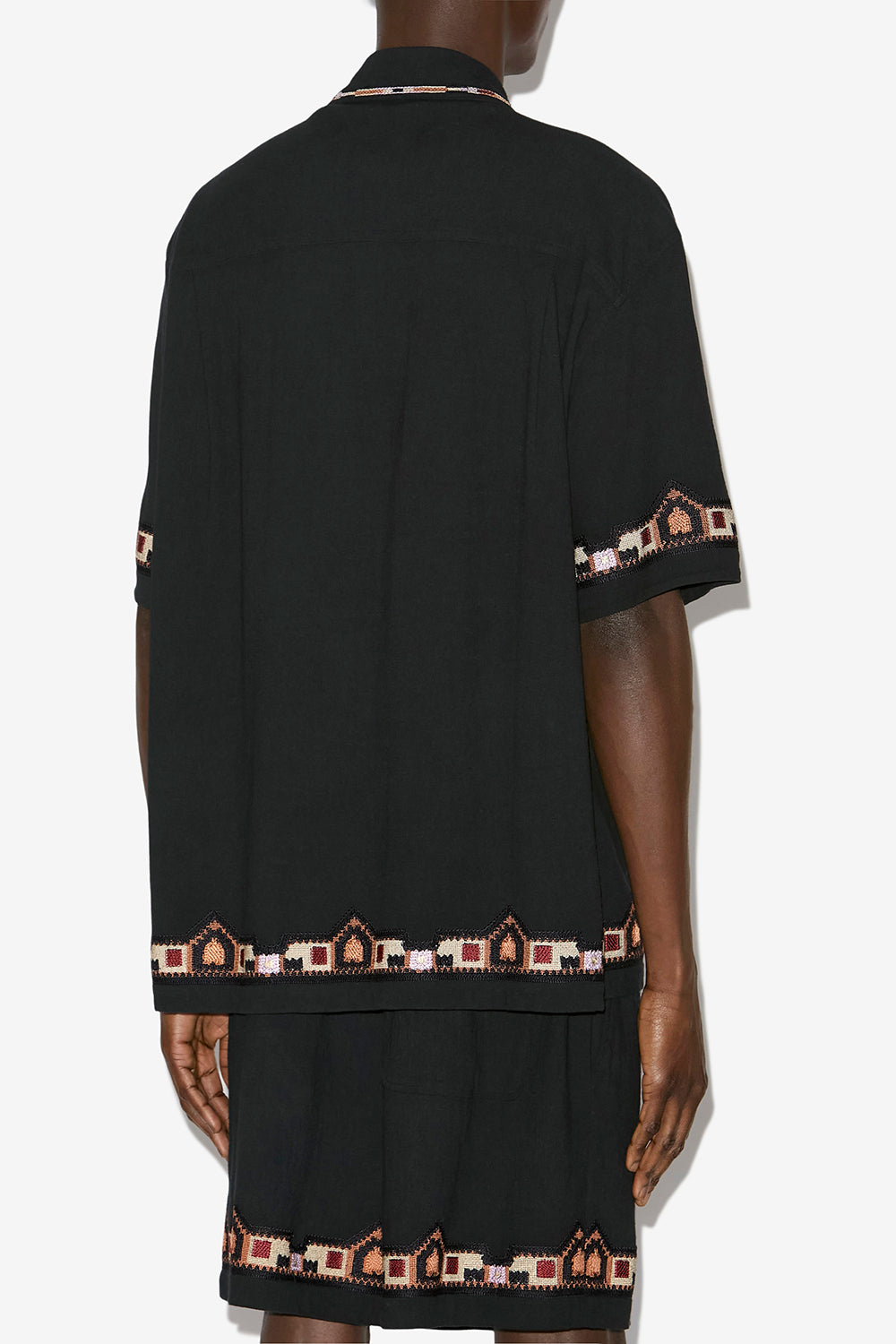 Zao short-sleeve embroidered cotton shirt - Black - Man - 5