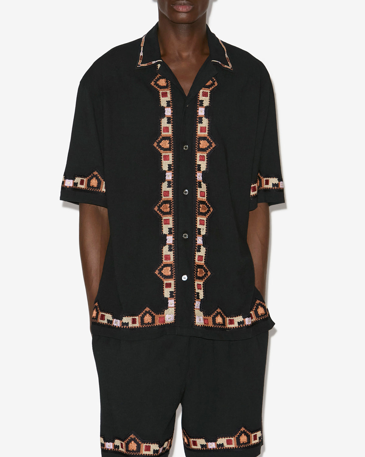 Zao short-sleeve embroidered cotton shirt - Black - Man - 3