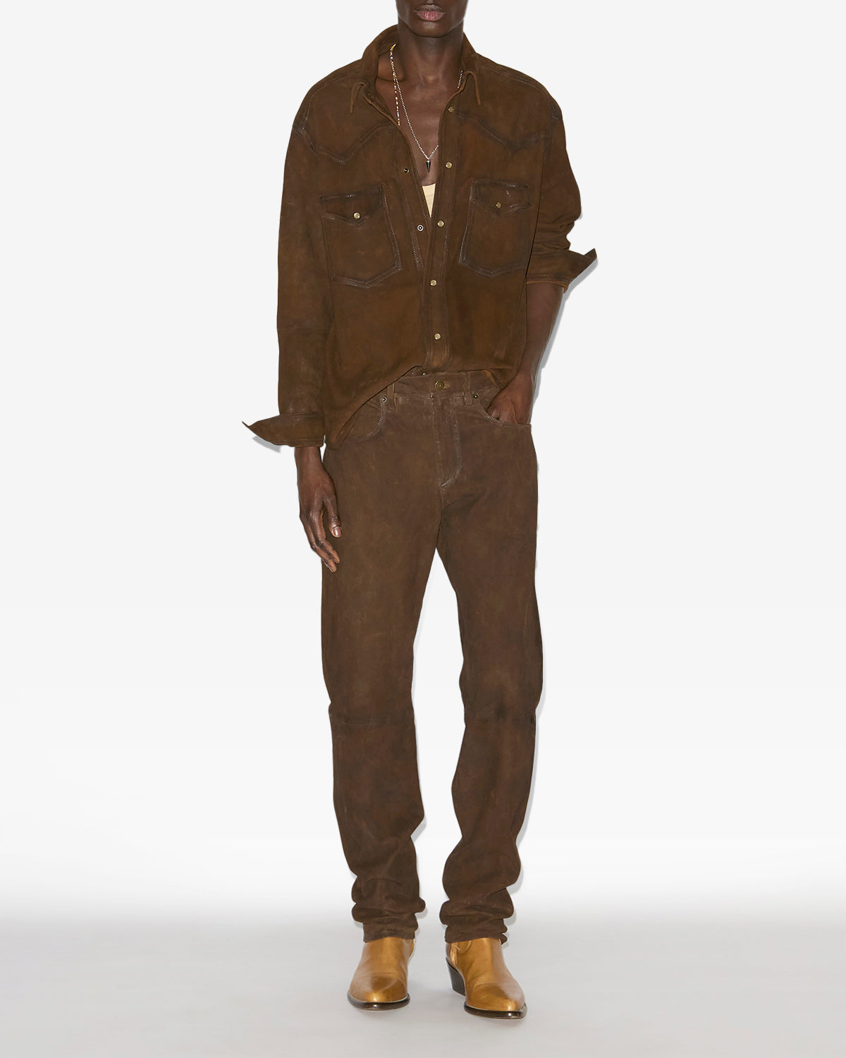 Adrian suede leather shirt - Brown - Man - 1