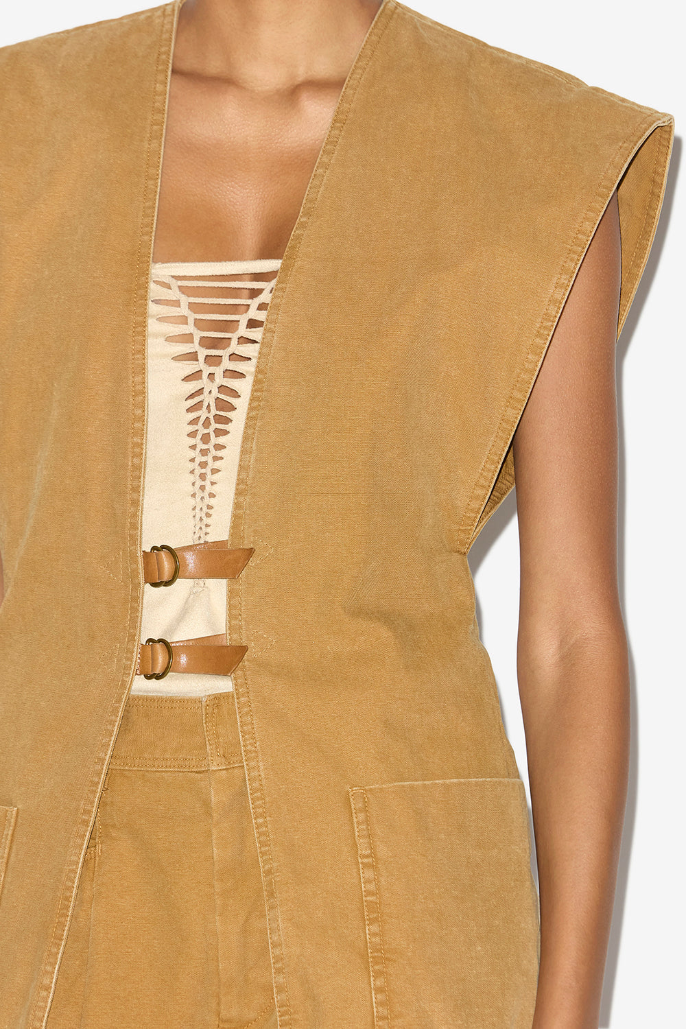 Falila sleeveless cotton cardigan - Caramel - Woman - 3