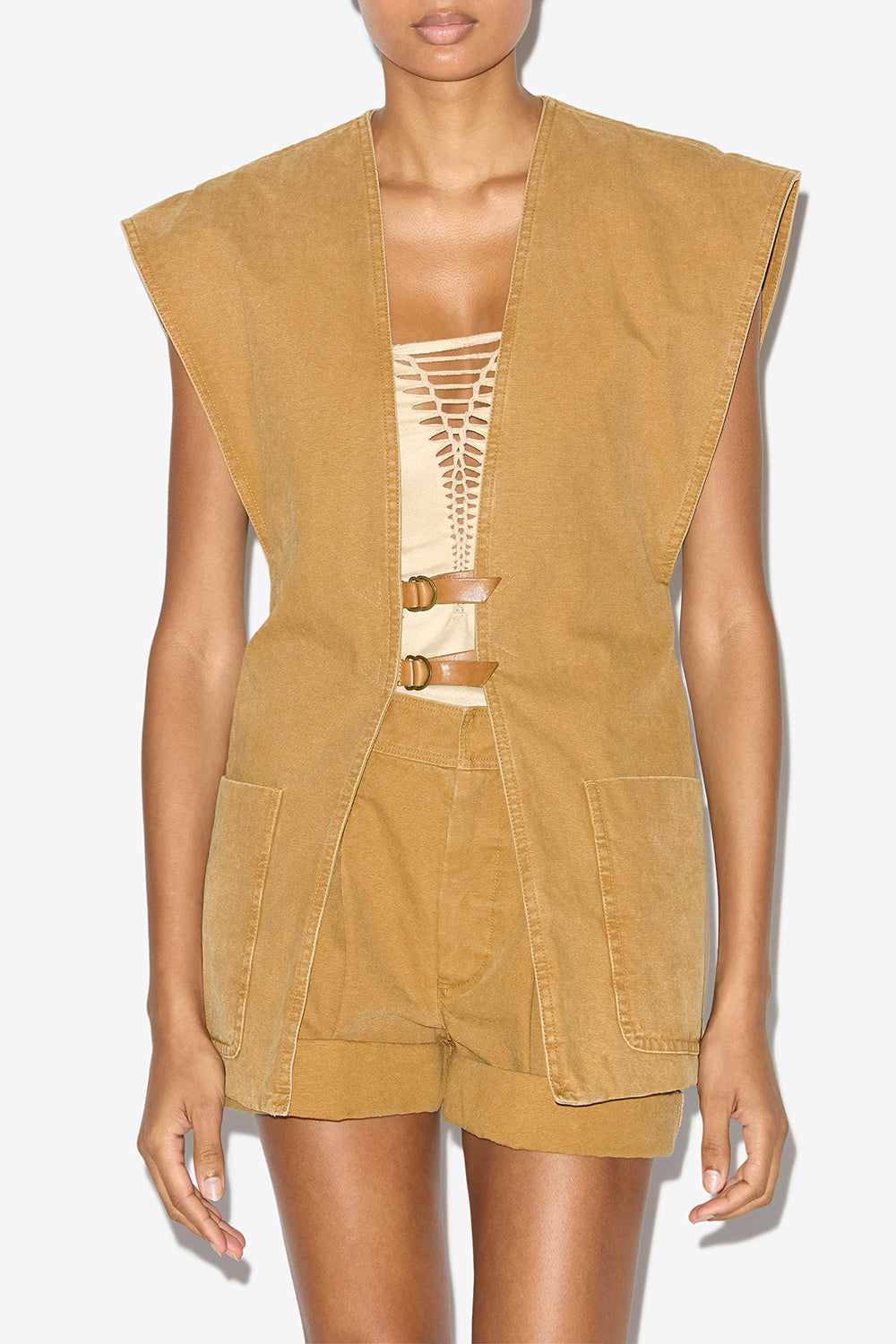 Falila sleeveless cotton cardigan - Caramel - Woman - 4