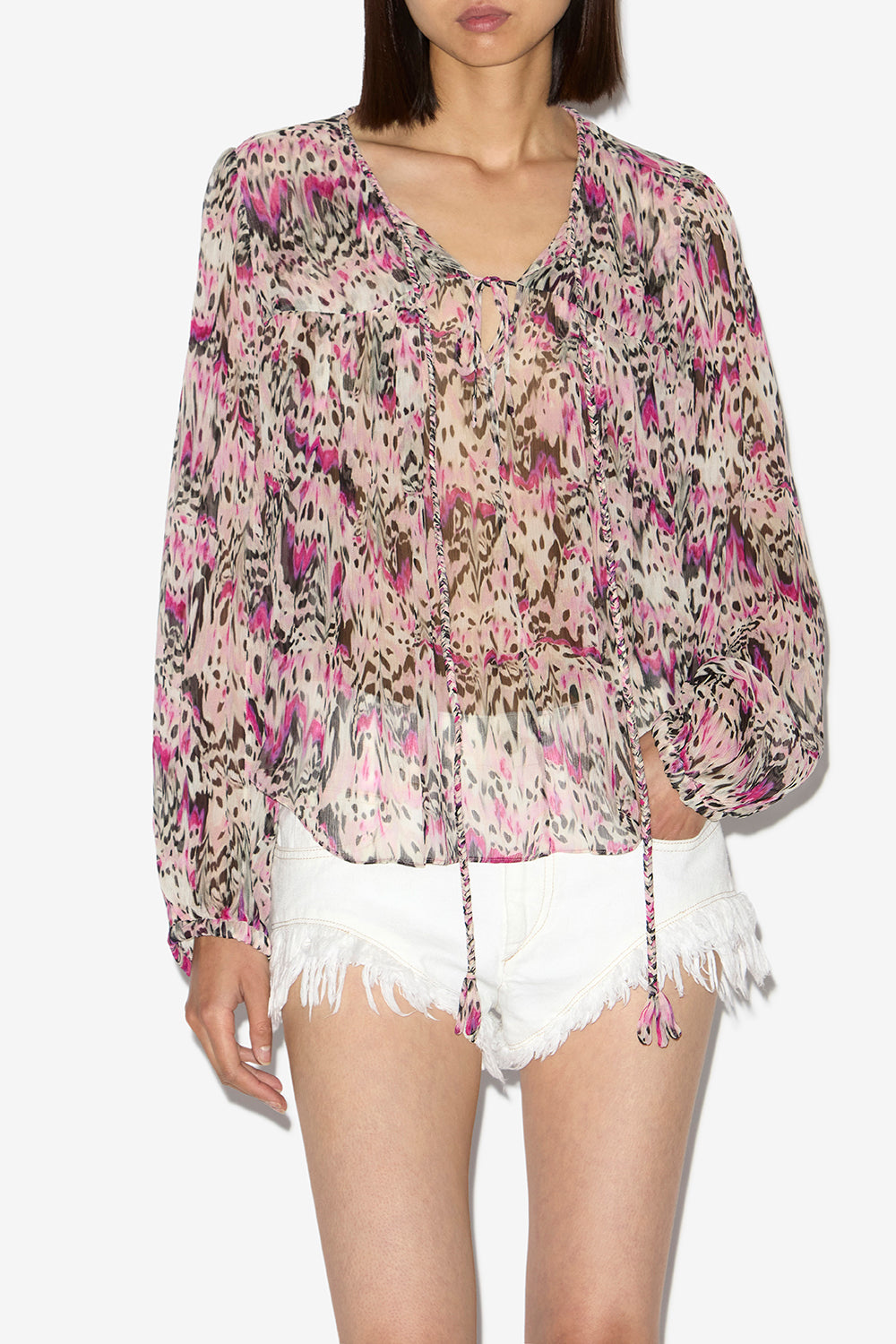 Blusa ametissa de seda estampada - Rosa - Woman - 4