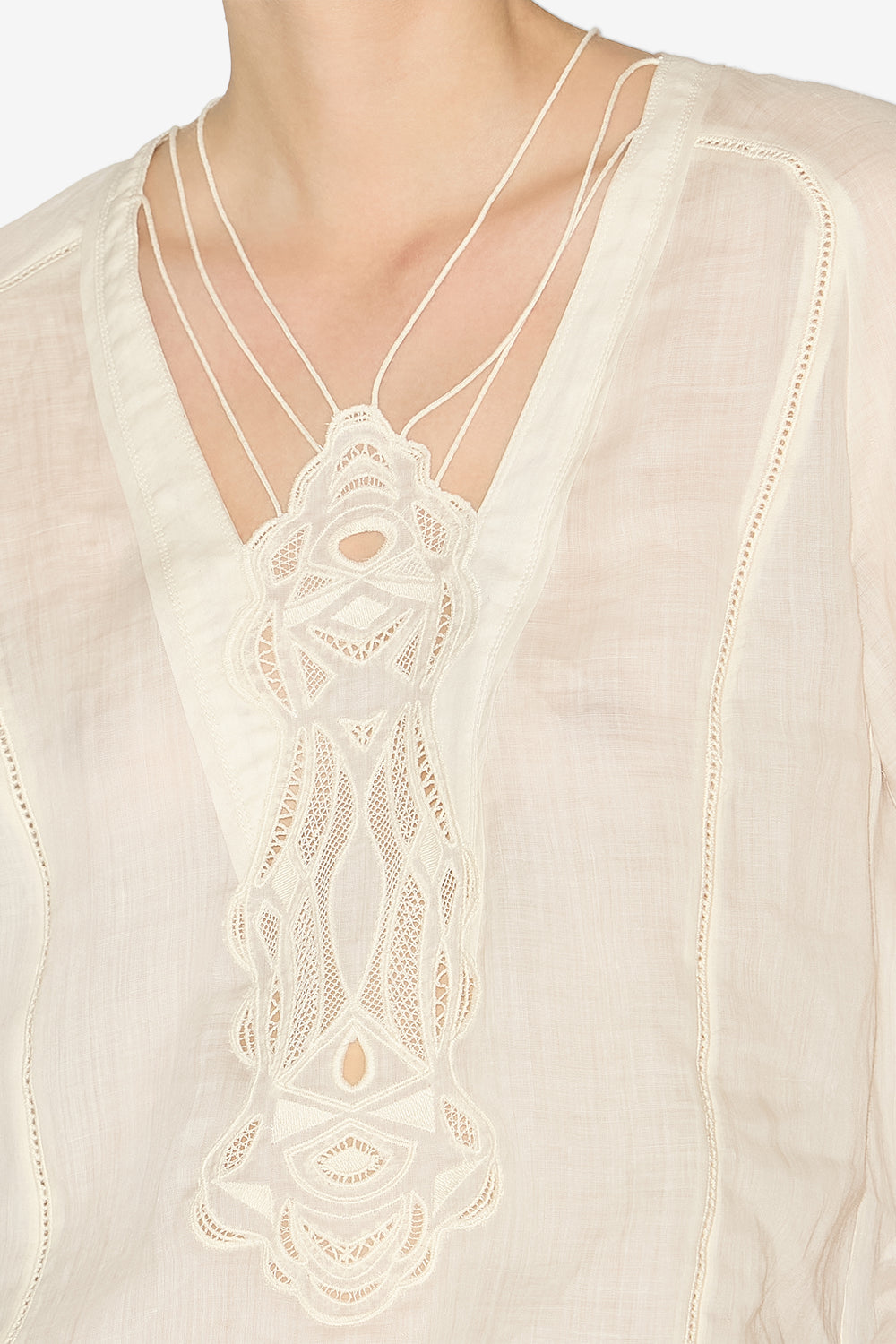 Luna 모시 & 자수 블라우스 - 에크루 - Woman - 3