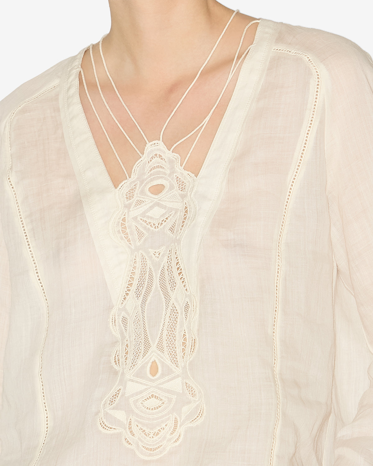 Blouse luna en ramie et broderies - Écru - Woman - 2