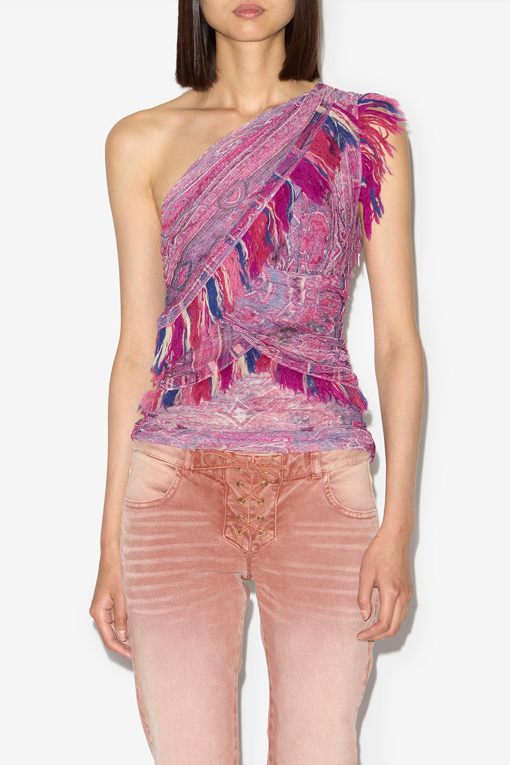 Devona asymmetrical printed tulle top - Pink - Woman - 4