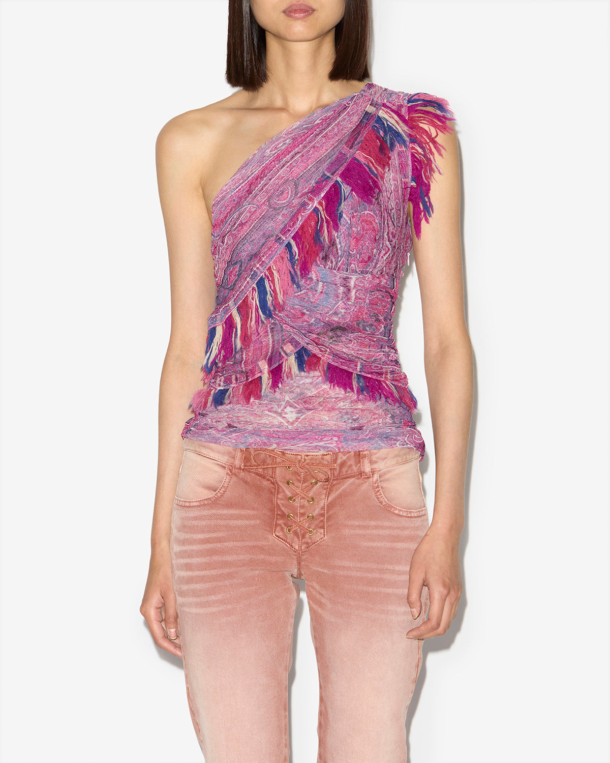 Devona asymmetrical printed tulle top - Pink - Woman - 3