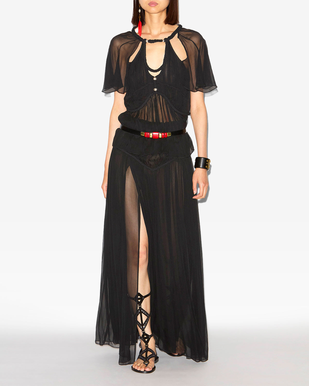 Rosaline 주름진 실크 탑 - 검은색 - Woman - 1