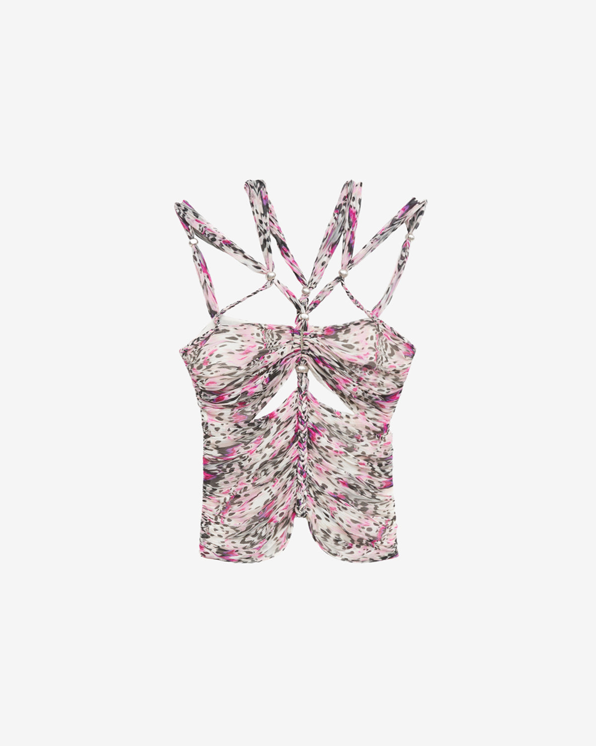 Top con spalline revon in seta arricciata con stampa - Rosa - Woman - 5