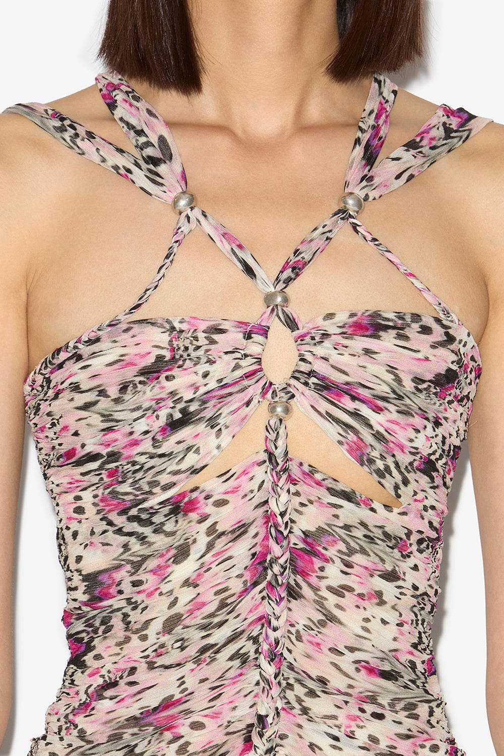 Revon 프린트 주름 실크 어깨끈 탑 - 분홍색 - Woman - 3