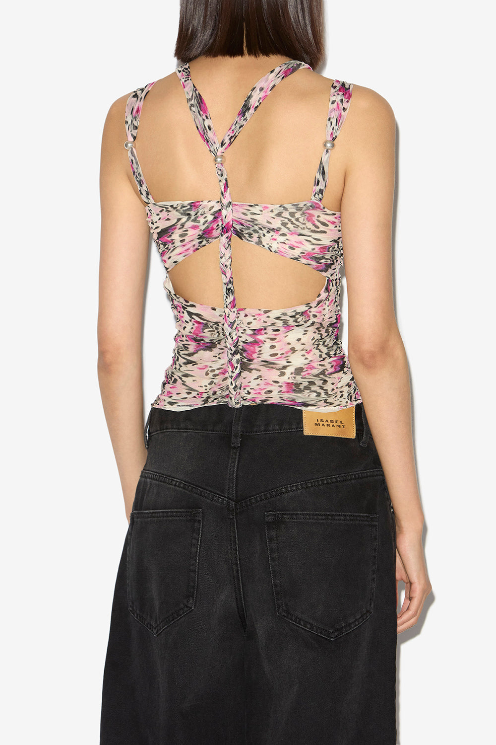 Revon 프린트 주름 실크 어깨끈 탑 - 분홍색 - Woman - 5