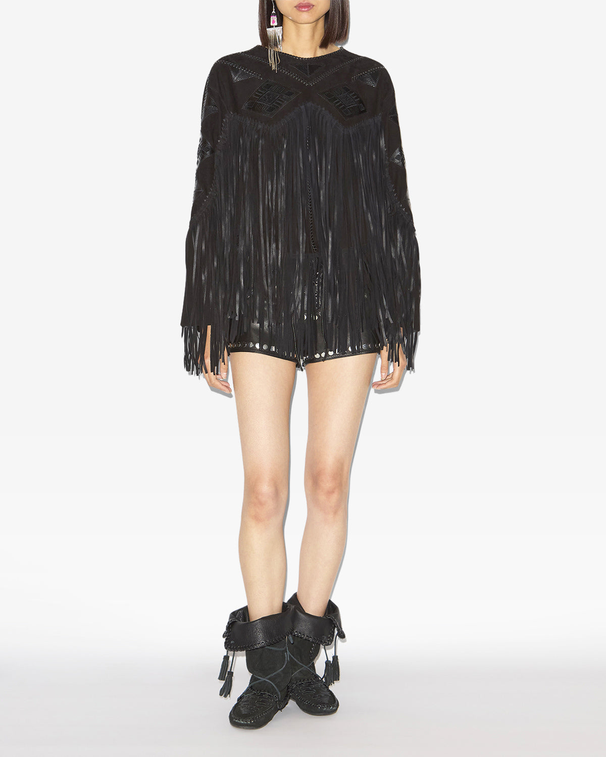 Dolci fringed suede leather top - Black - Woman - 1