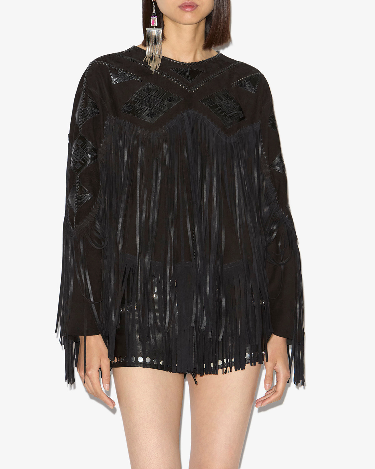 Dolci fringed suede leather top - Black - Woman - 3