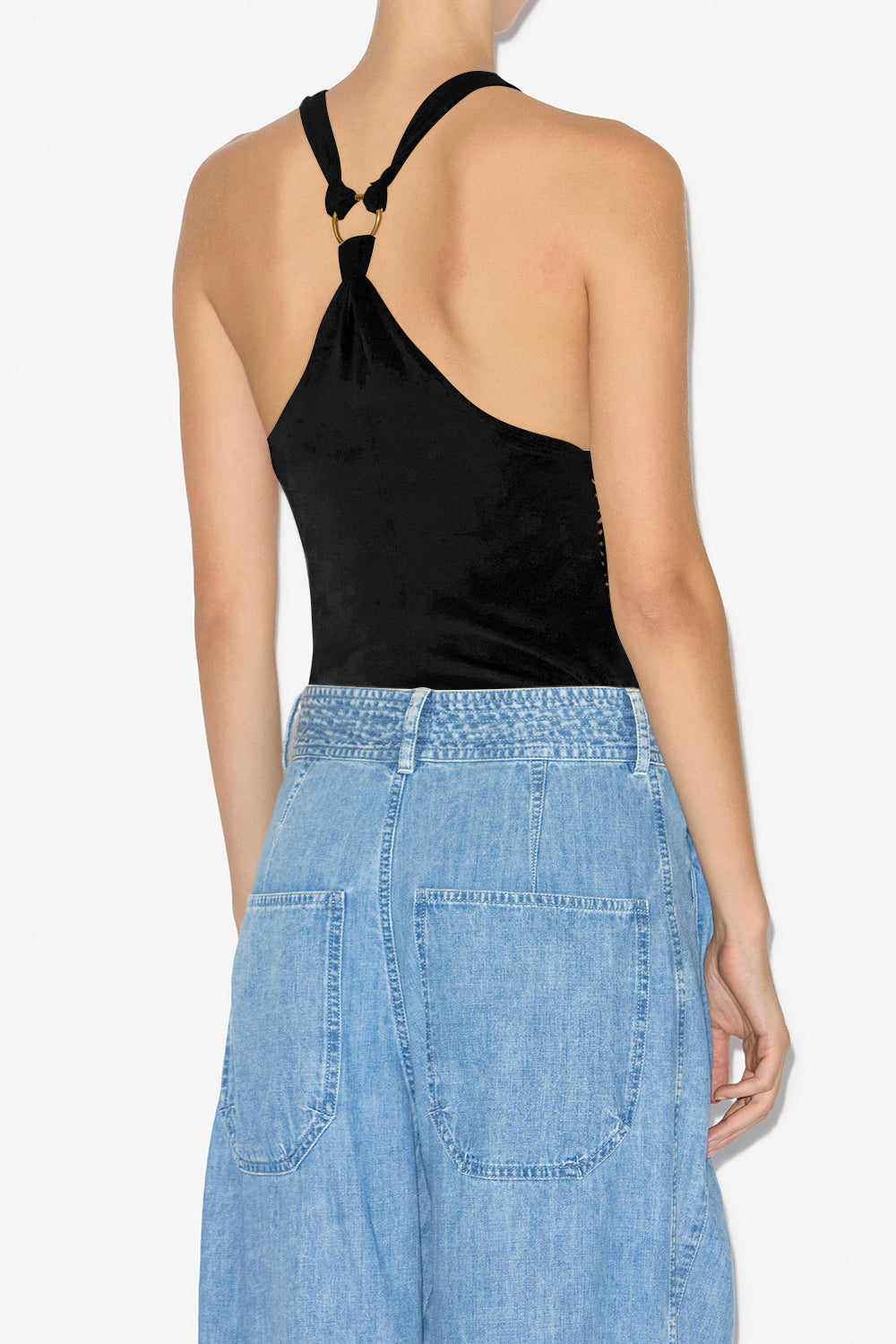 Sakina draped faux suede leather top - Black - Woman - 3