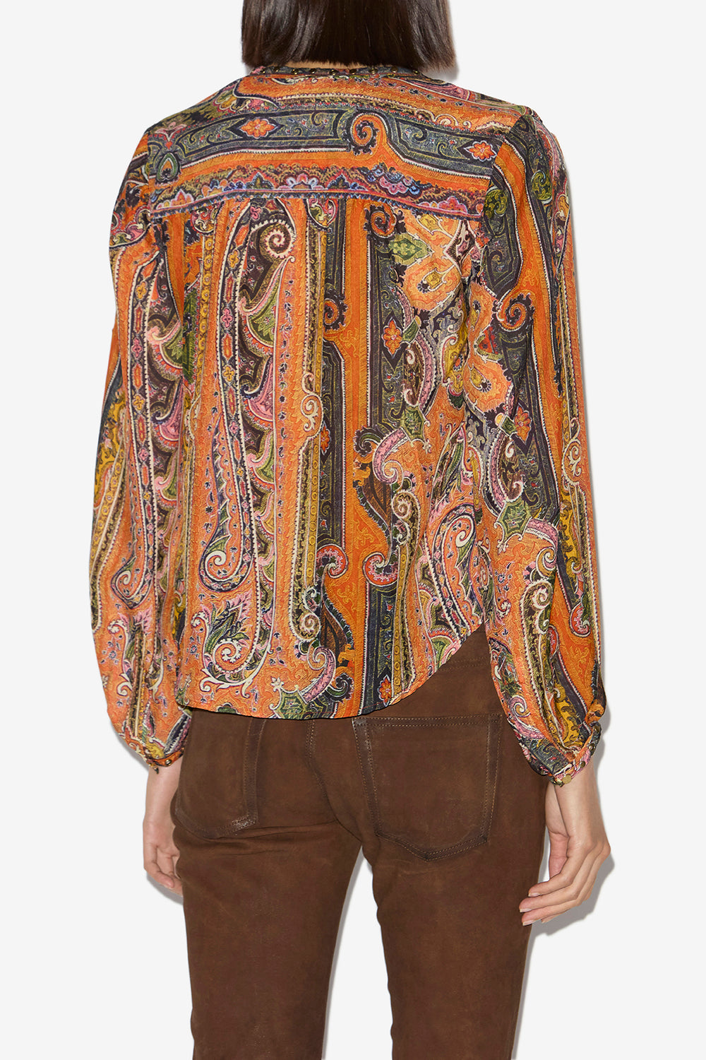 Bedruckte seidenbluse may mit nieten und ösen - Orange - Woman - 5