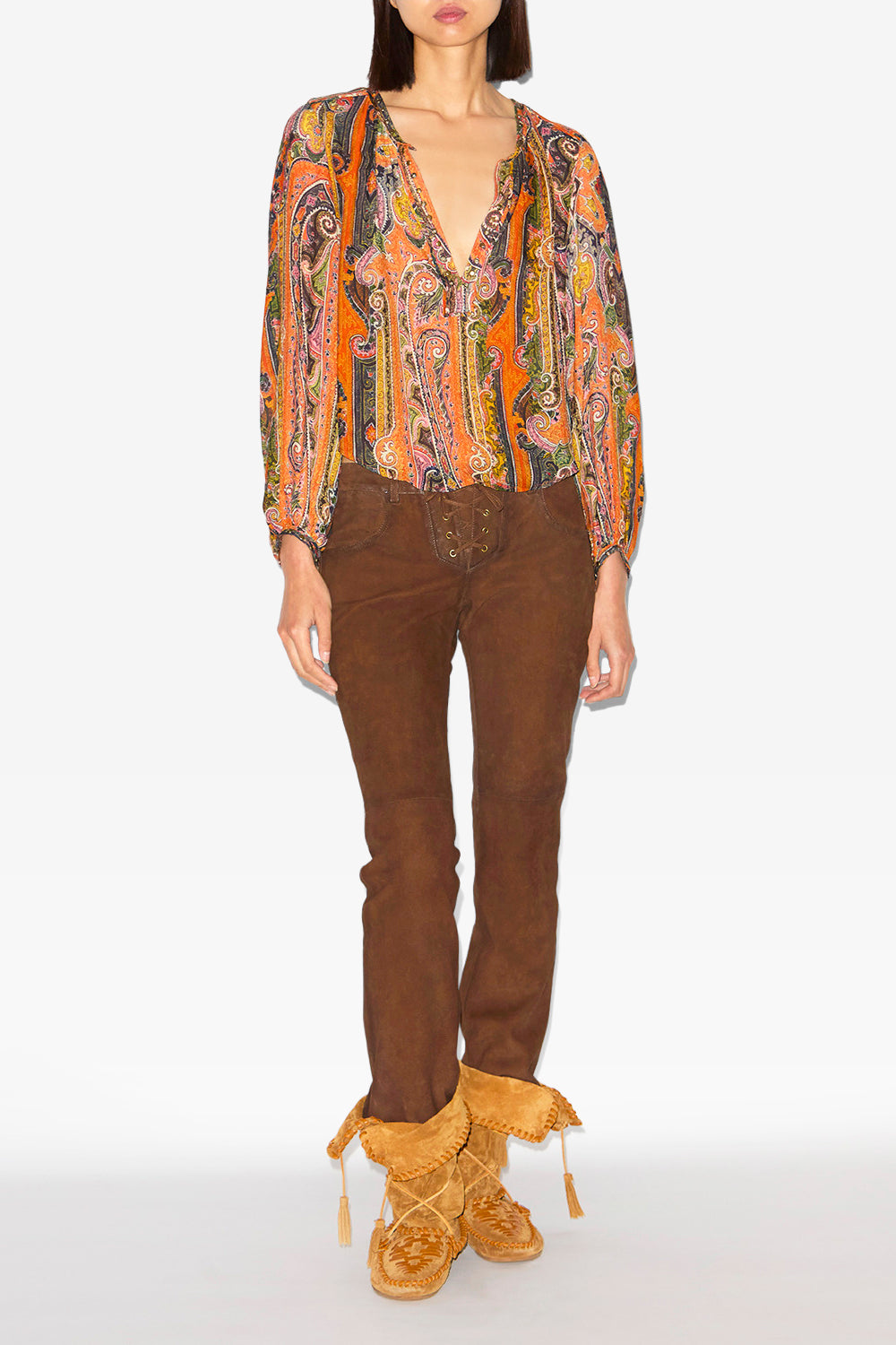 Bedruckte seidenbluse may mit nieten und ösen - Orange - Woman - 2