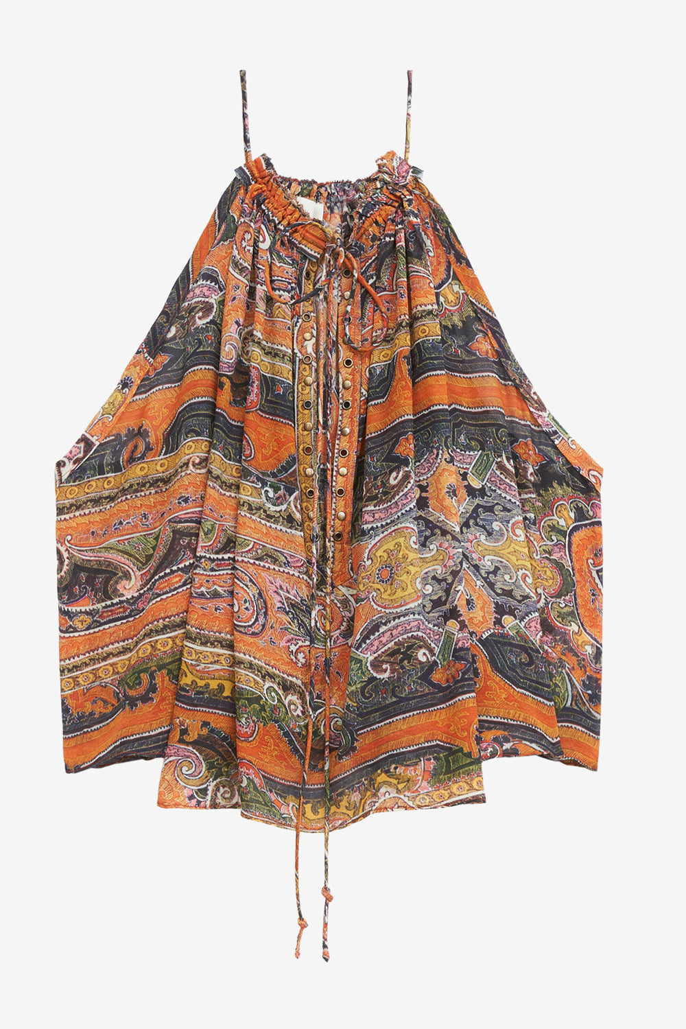 Marilou printed silk top with studs and eyelets - Orange - Woman - 2