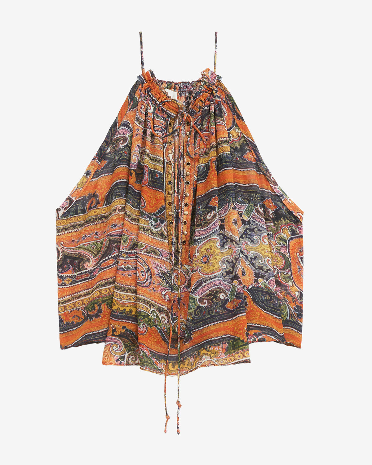 Top marilou de seda estampada con tachuelas y ojales - Naranja - Woman - 6