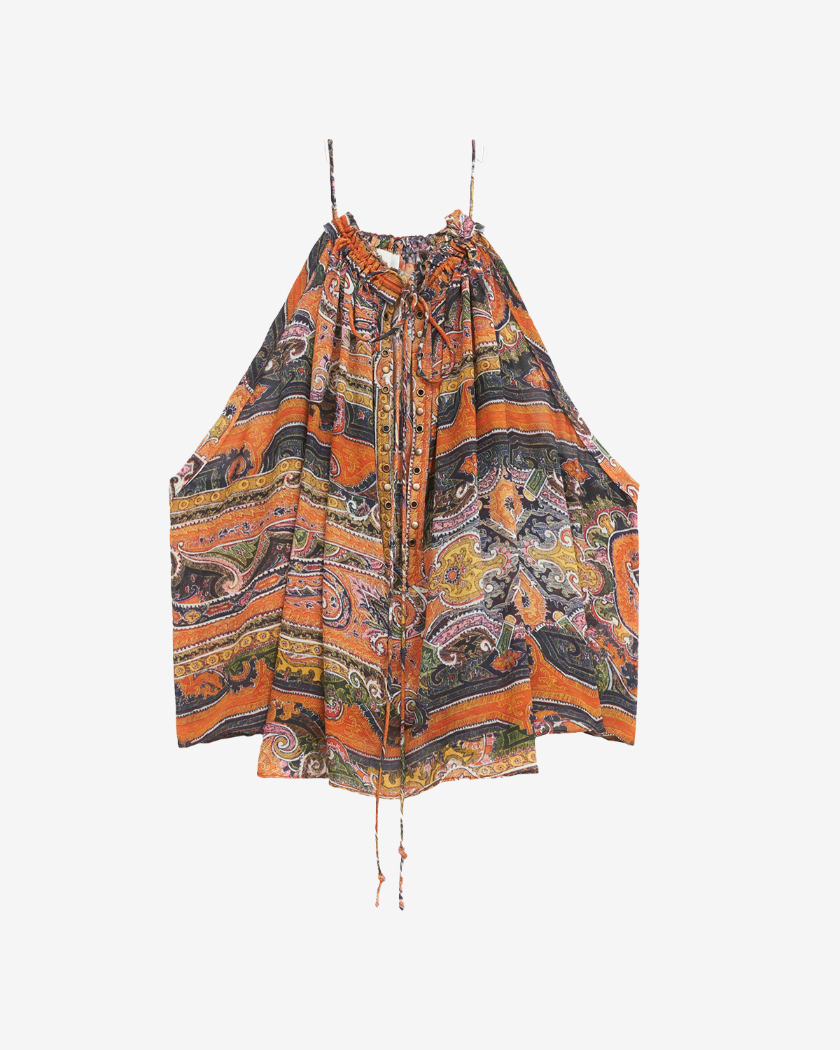 Top marilou de seda estampada con tachuelas y ojales - Naranja - Woman - 5