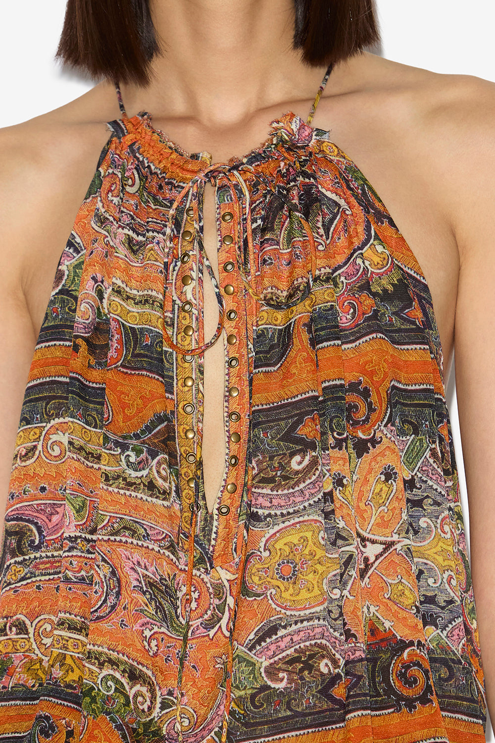 Marilou printed silk top with studs and eyelets - Orange - Woman - 4