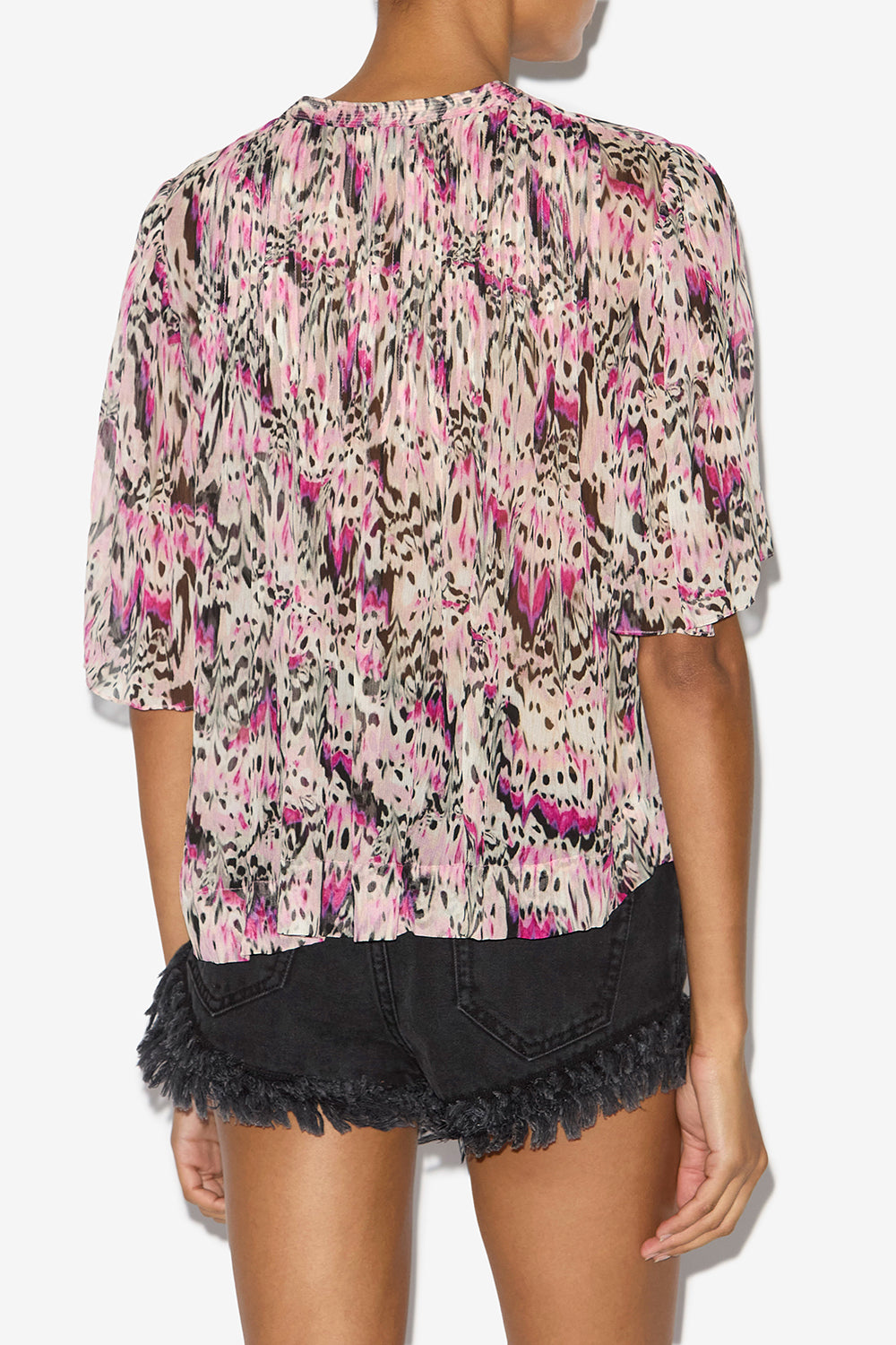 Ruta pleated printed silk top - Pink - Woman - 5