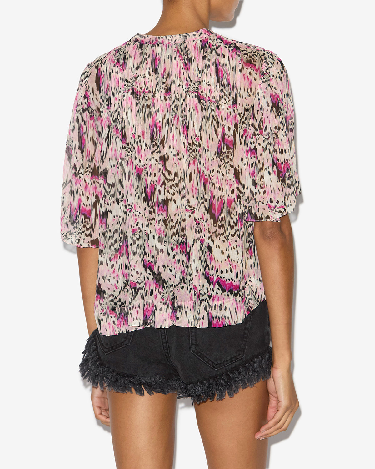Ruta pleated printed silk top - Pink - Woman - 4