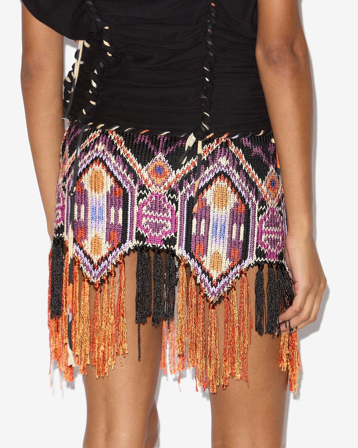 Jupe yolana brodée à franges - Orange - Woman - 4