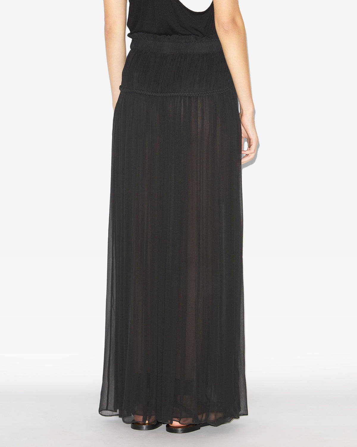 Jupe rolande en soie froncée unie - Noir - Woman - 3