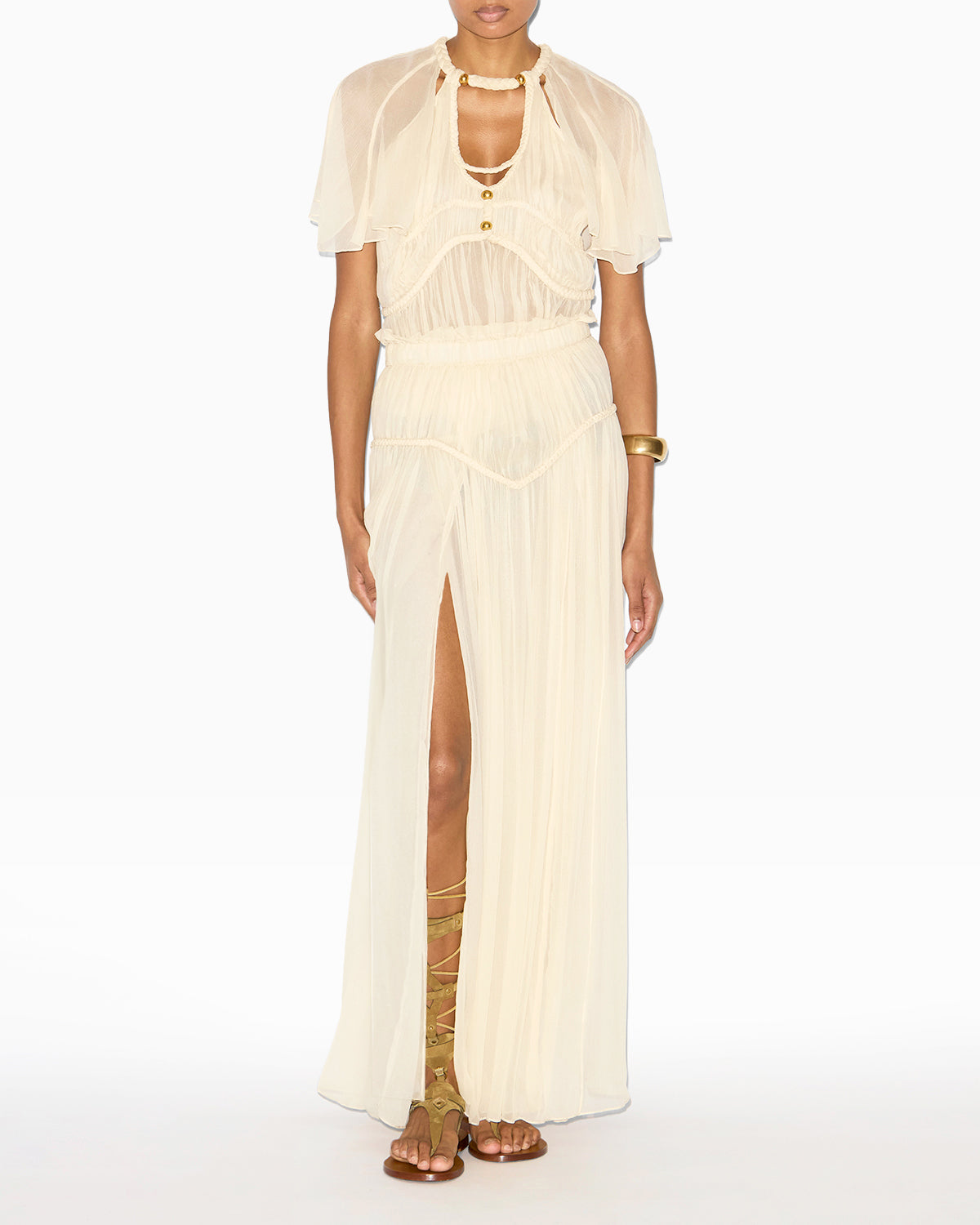 Jupe rolande en soie froncée unie - Écru - Woman - 1