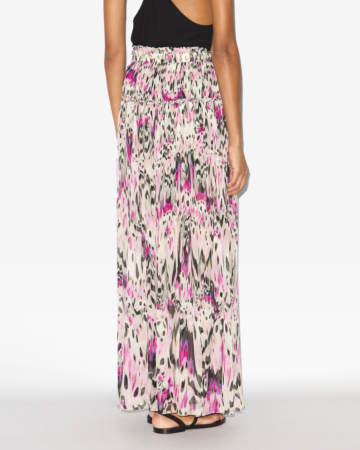 Falda rolande de seda fruncida estampada - Rosa - Woman - 4