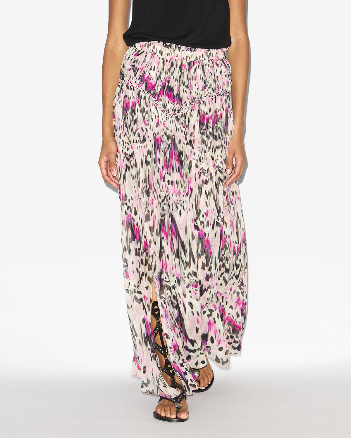 Falda rolande de seda fruncida estampada - Rosa - Woman - 3