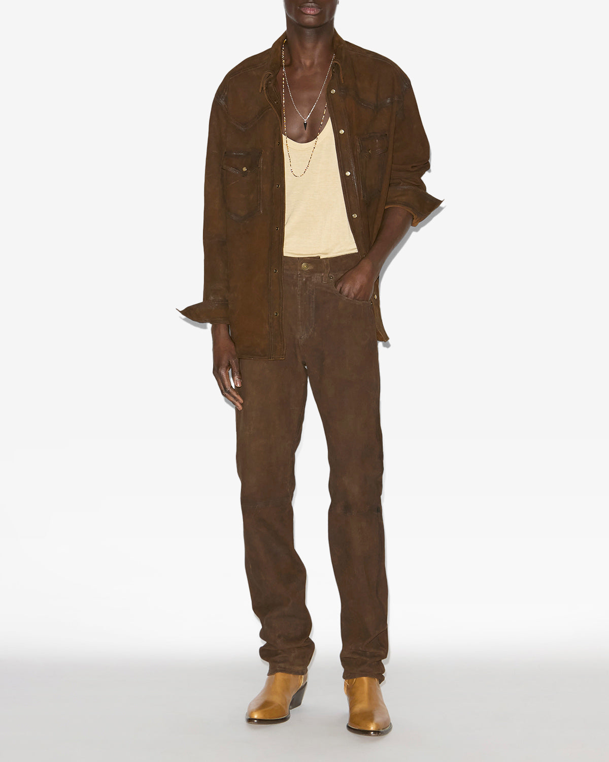 Lewys suede leather pants - Brown - Man - 1