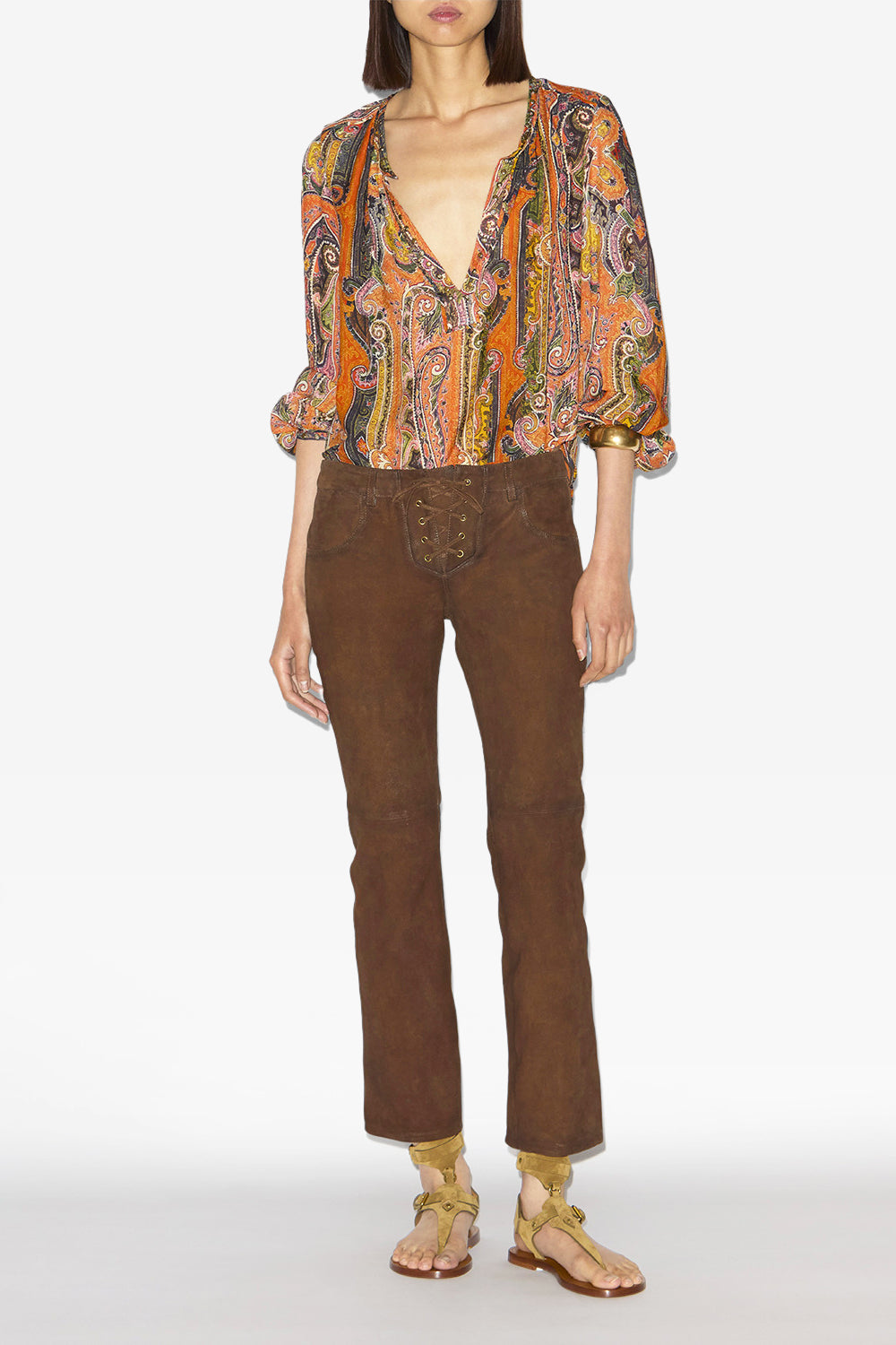 Pantalon à laçages vanel en cuir suédé - Marron - Woman - 2