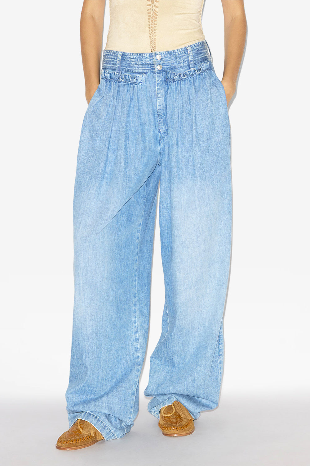 Lockere hose inayae mit raffungen - Hellblau - Woman - 4