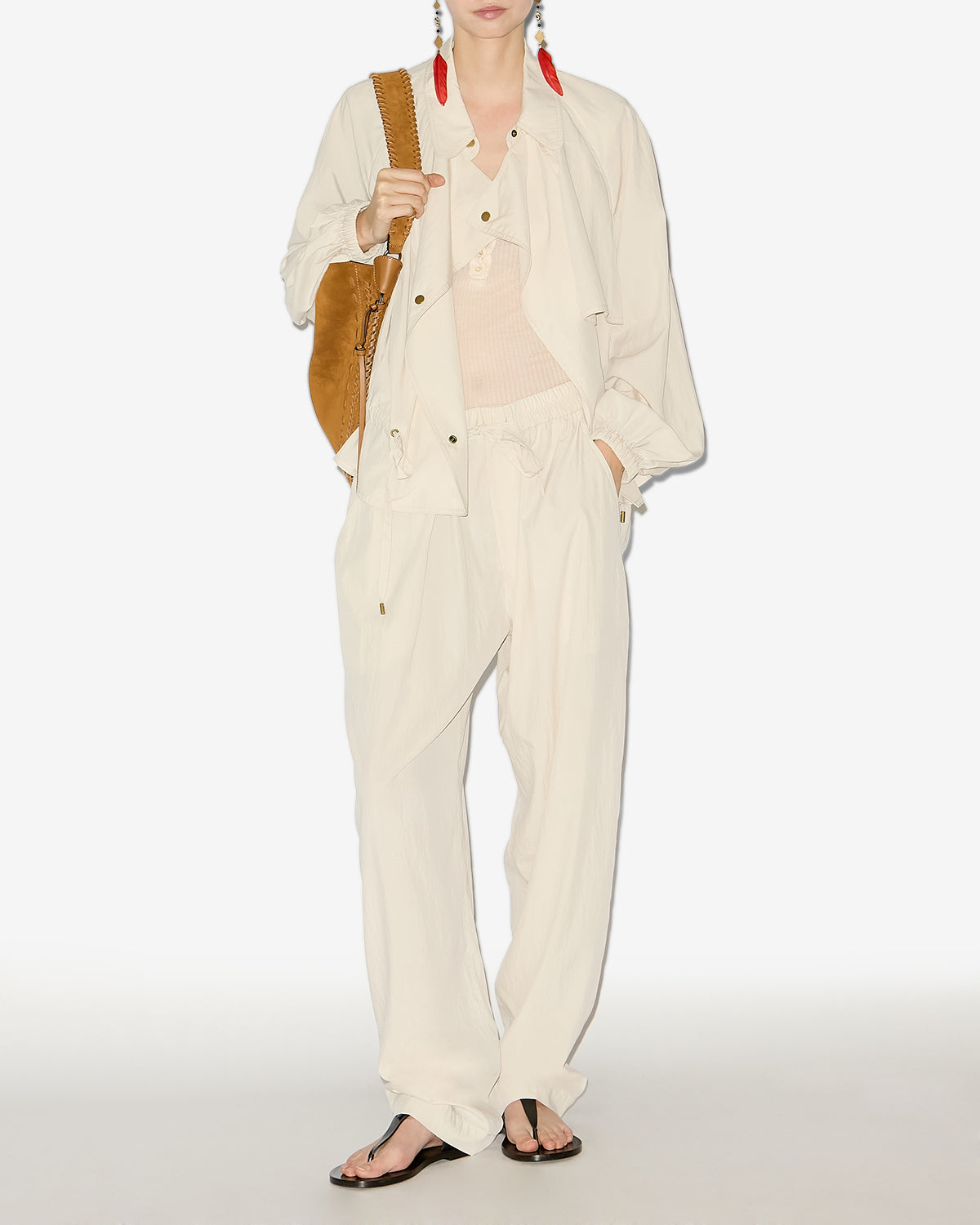 Hectorina gathered technical fabric pants - Ecru - Woman - 1