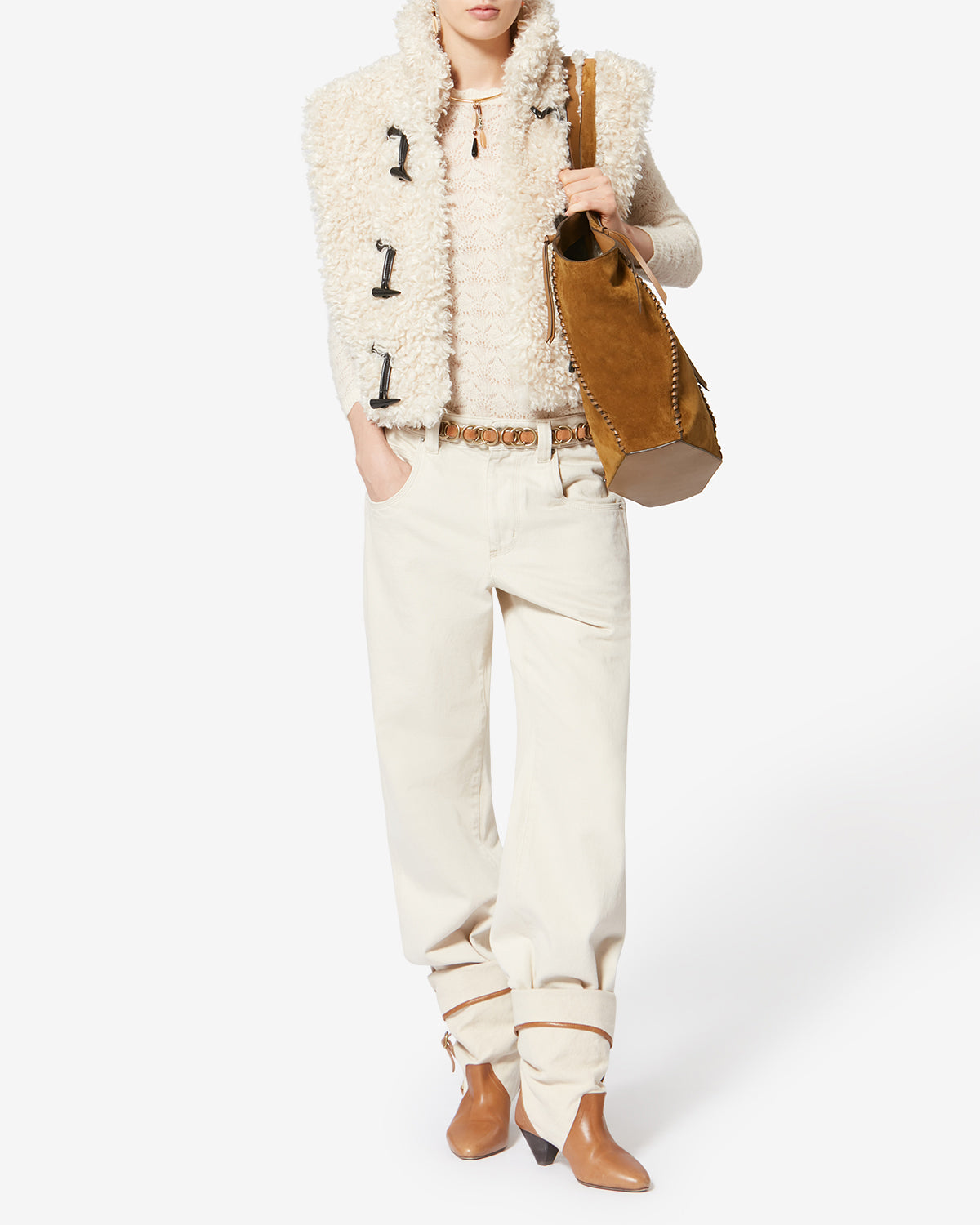 Bolso tote de ante - Cognac - Woman - 5