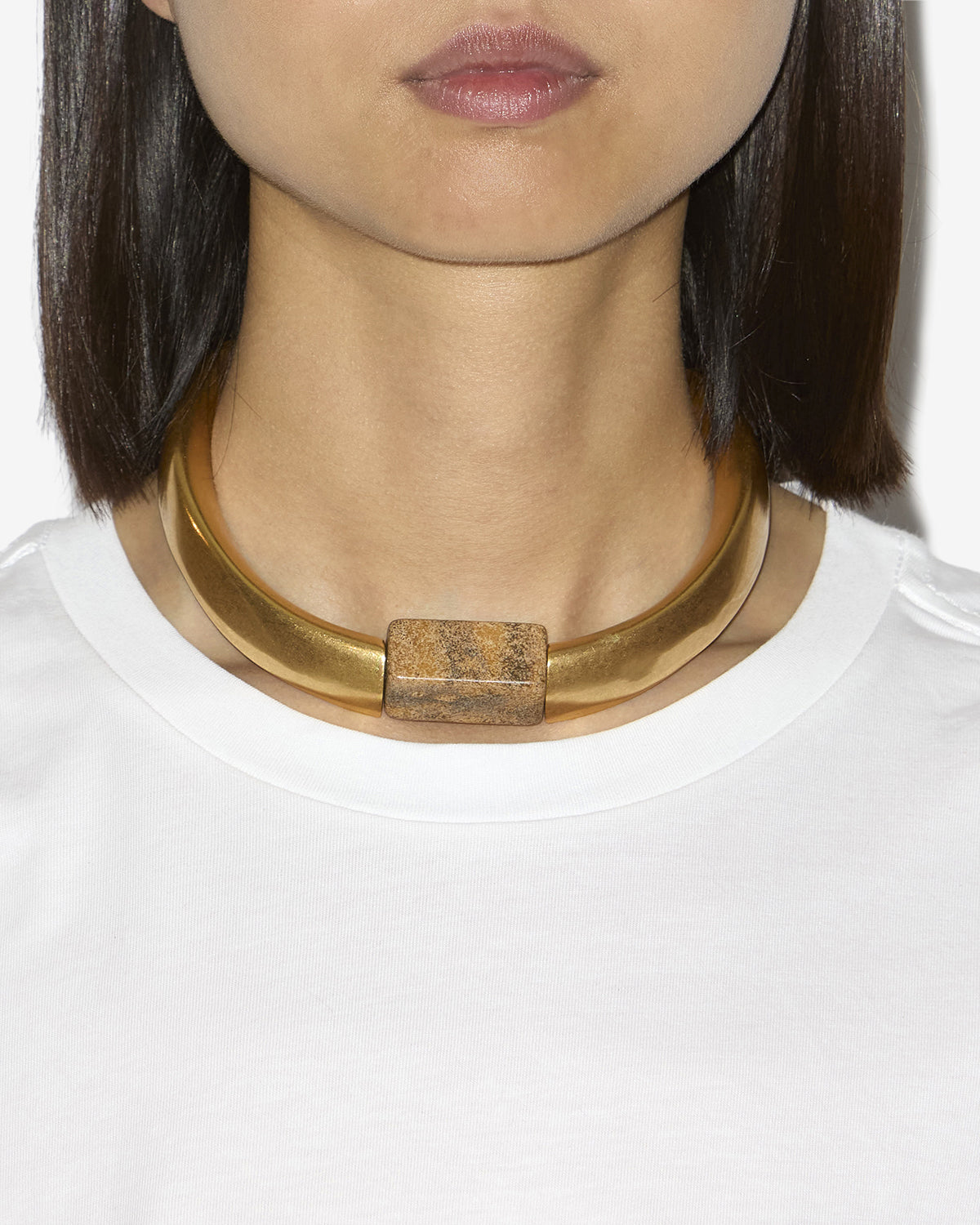 Noly brass, leather, and stone necklace - Natural-light brass - Woman - 2