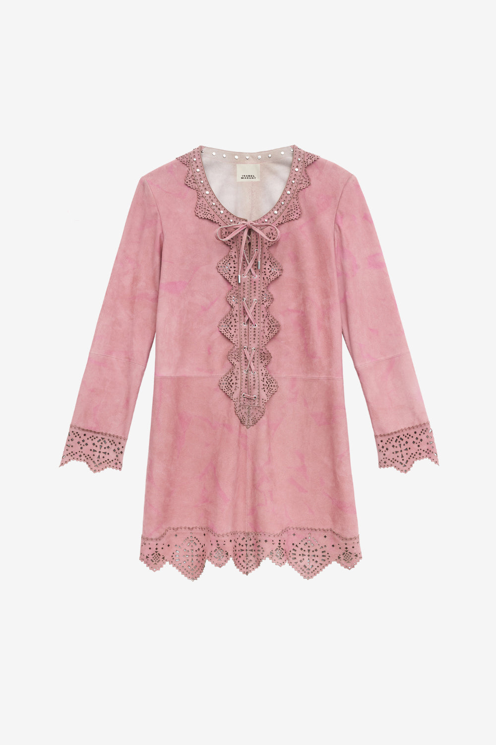 Abito corto charlina in pelle di agnello scamosciata - Antique pink - Woman - 1