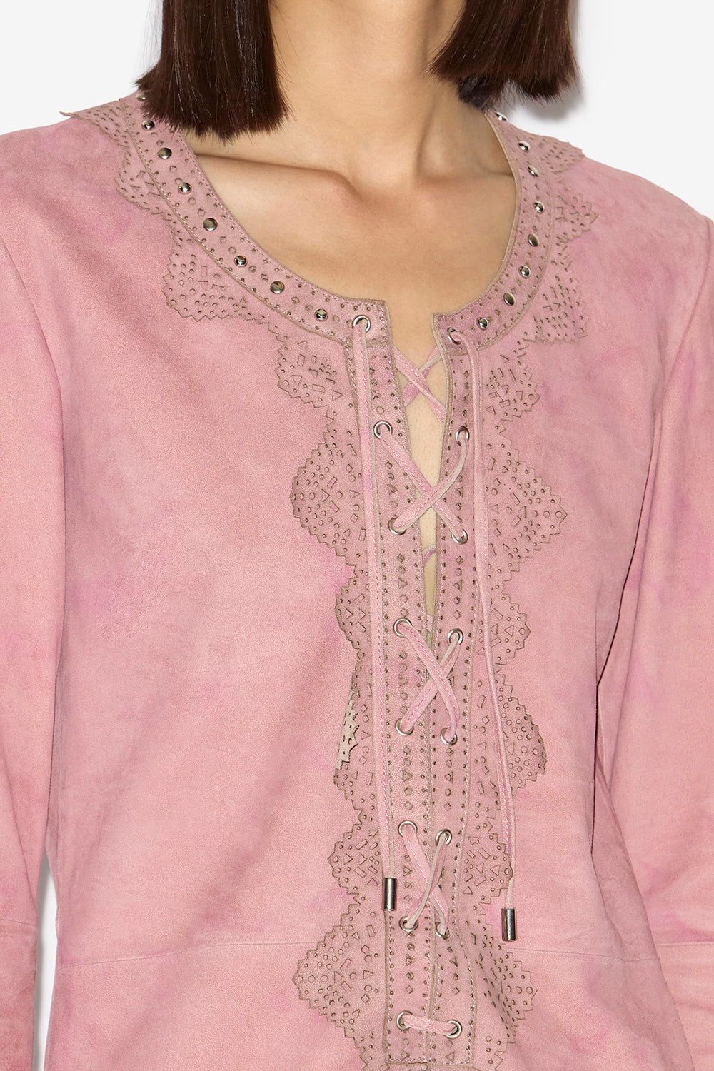 Abito corto charlina in pelle di agnello scamosciata - Antique pink - Woman - 3