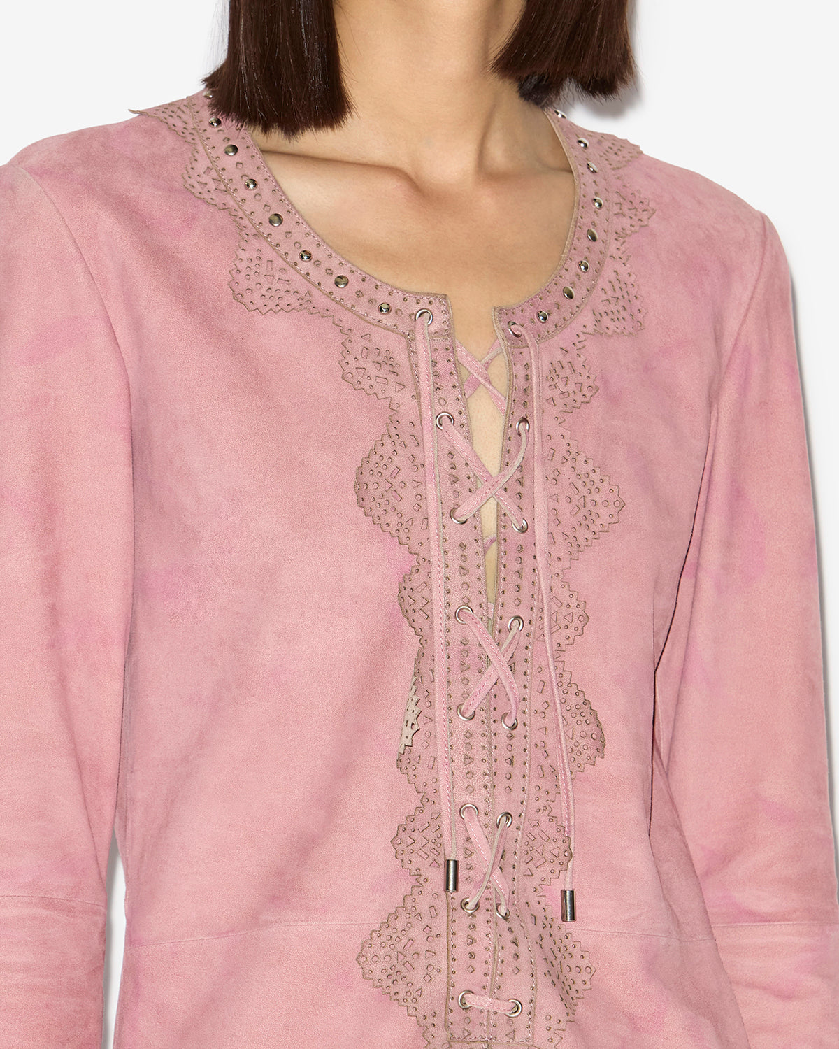 Robe courte charlina en cuir d'agneau suédé - Antique rose - Woman - 2