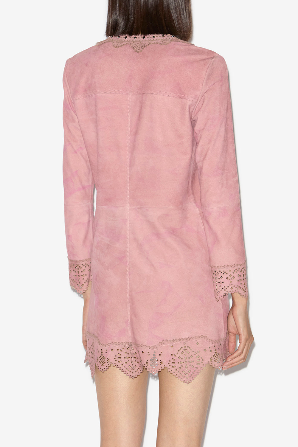 Abito corto charlina in pelle di agnello scamosciata - Antique pink - Woman - 5