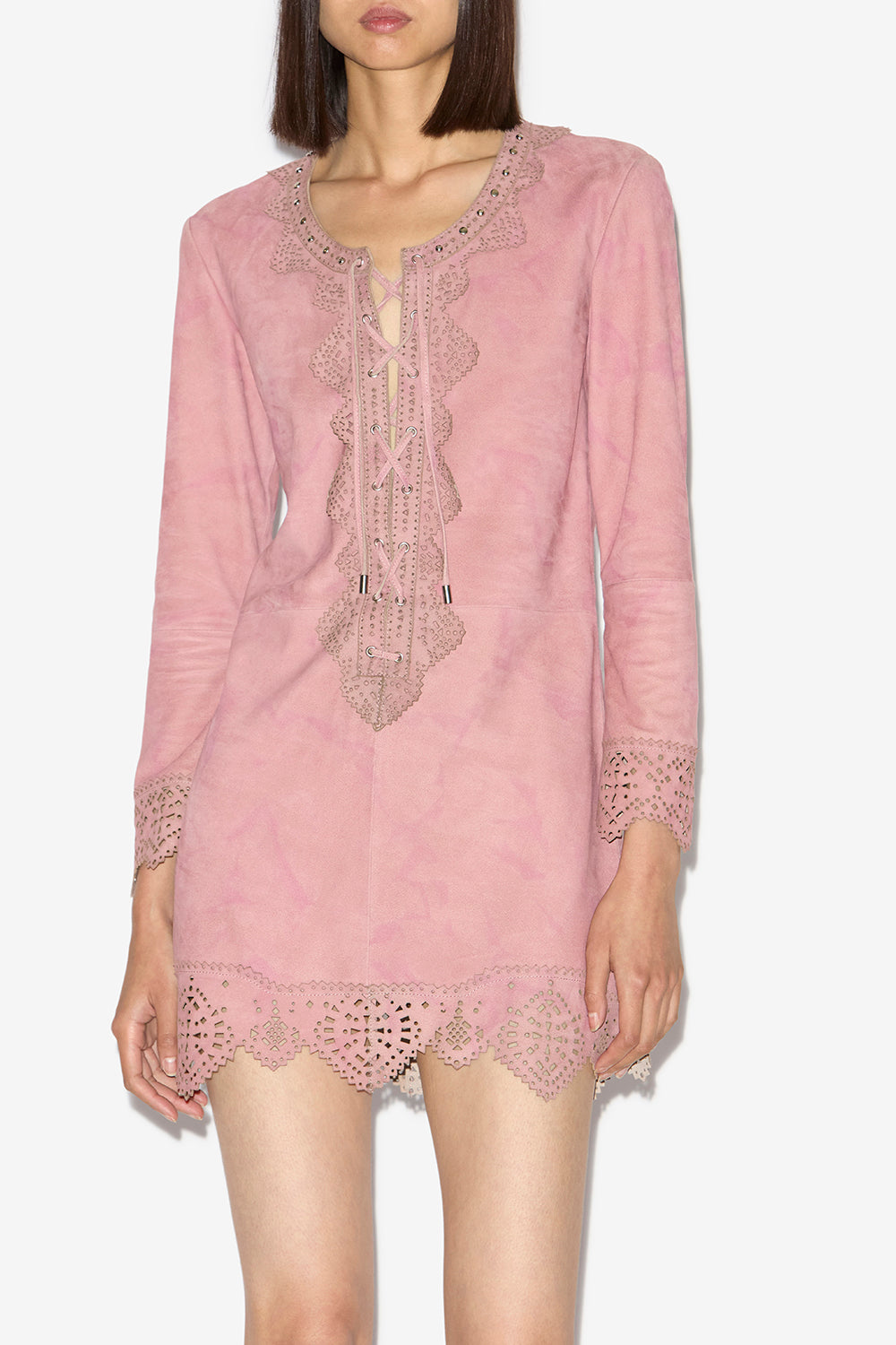 Abito corto charlina in pelle di agnello scamosciata - Antique pink - Woman - 4