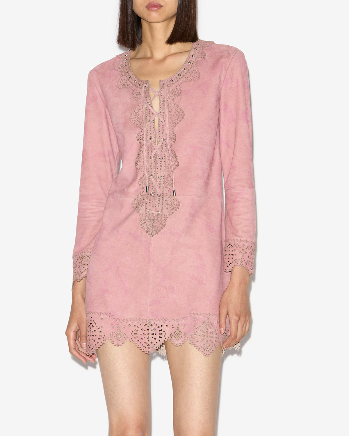 Robe courte charlina en cuir d'agneau suédé - Antique rose - Woman - 3