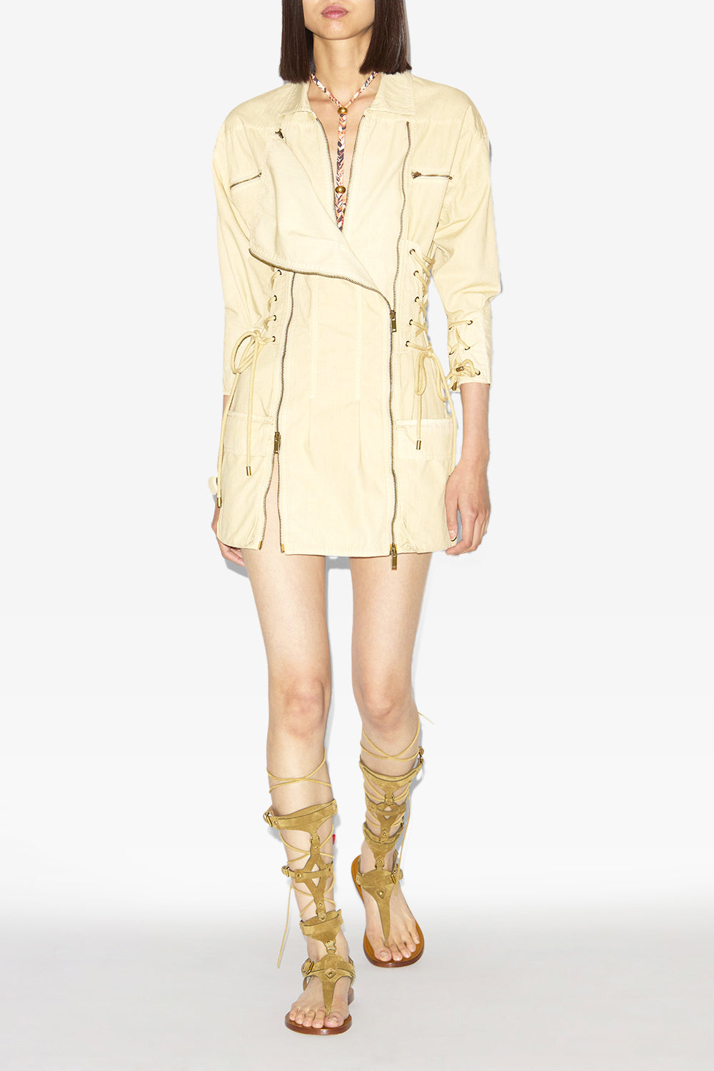 Abito izarra corto con allacciature - Ecru - Woman - 2