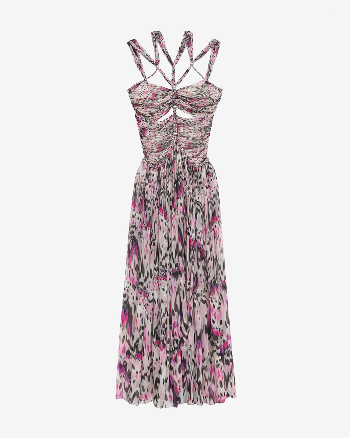 Robe à bretelles rafael en soie froncée imprimée - Rose - Woman - 4