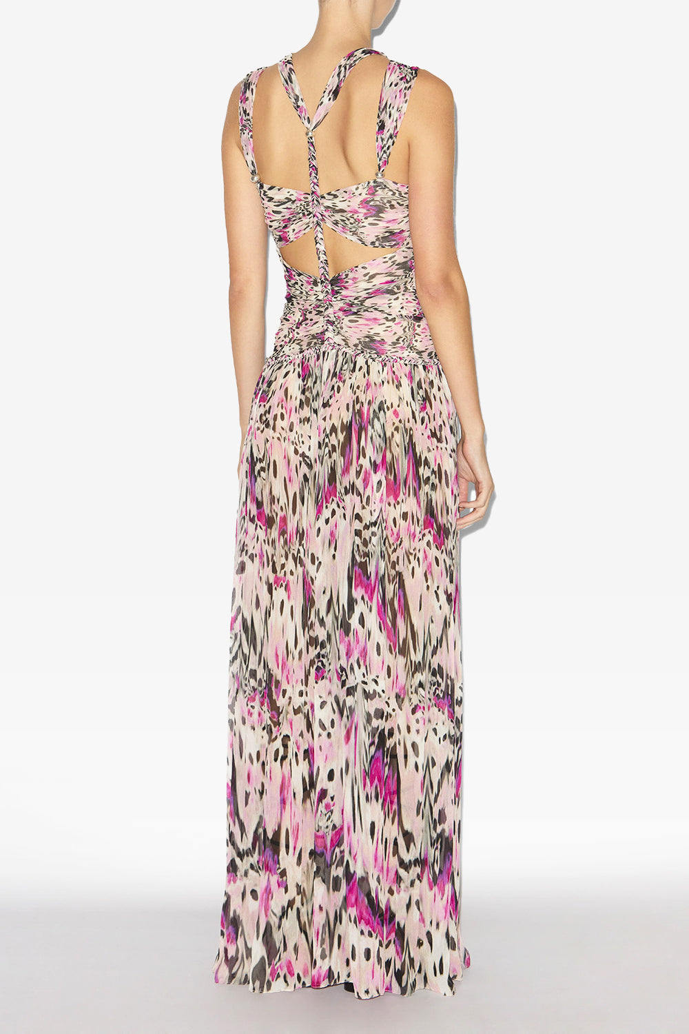 Abito con spalline rafael in seta arricciata con stampa - Rosa - Woman - 4