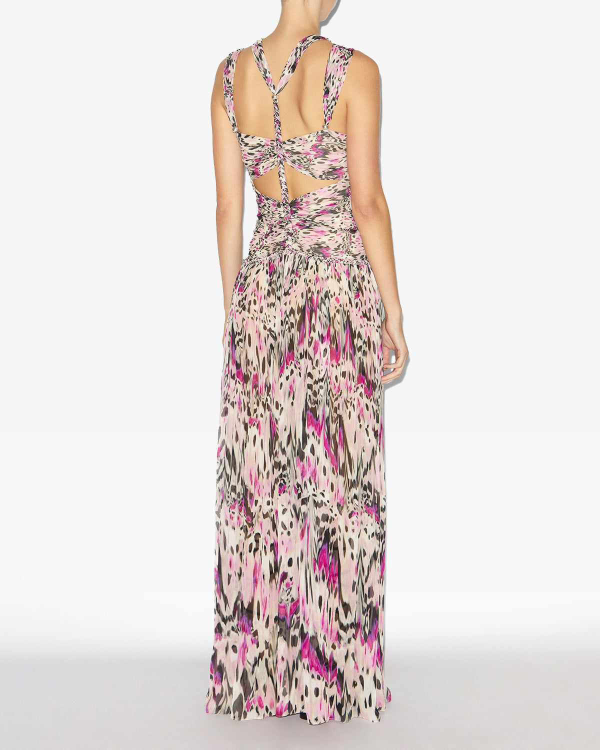 Robe à bretelles rafael en soie froncée imprimée - Rose - Woman - 3